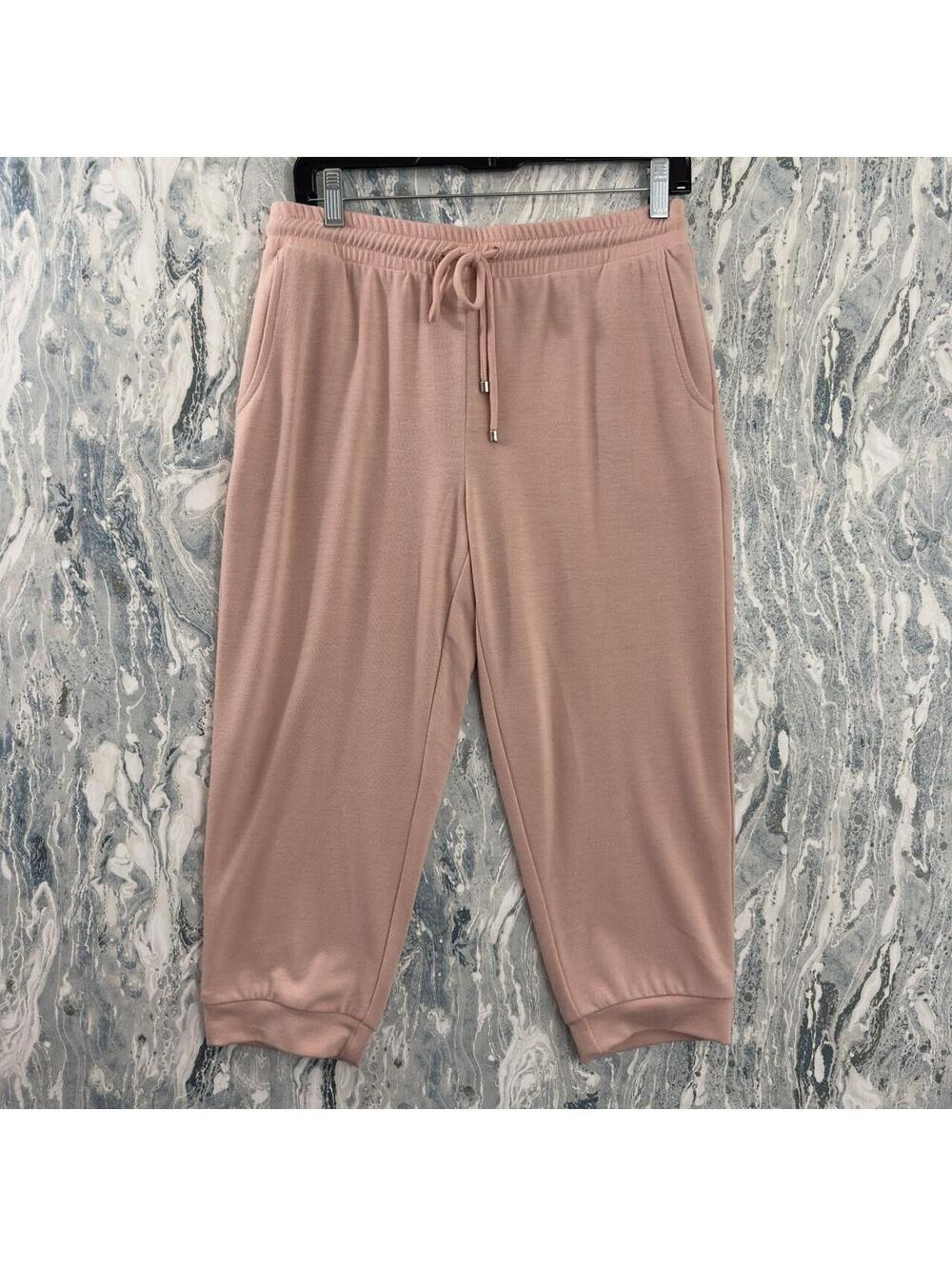 Boho Minimalist Lagenlook Pink Cropped Jogger Pants (S)